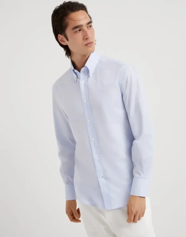 Camicie-Brunello Cucinelli Camicia slim fit in Oxford con colletto button down Azzurro (C002)