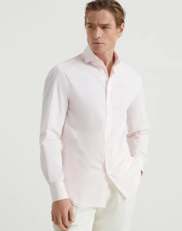 Camicie-Brunello Cucinelli Camicia slim fit in popeline con colletto francese Rosa Chiaro (C001)