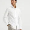 Camicie-Brunello Cucinelli Camicia slim fit in twill con colletto francese Bianco (C159)