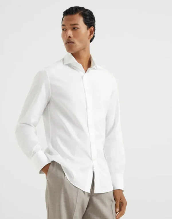 Camicie-Brunello Cucinelli Camicia slim fit in twill con colletto francese Bianco (C159)