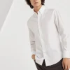 Camicie-Brunello Cucinelli Camicia slim fit in twill con colletto button down Bianco (C159)