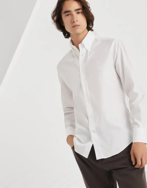 Camicie-Brunello Cucinelli Camicia slim fit in twill con colletto button down Bianco (C159)