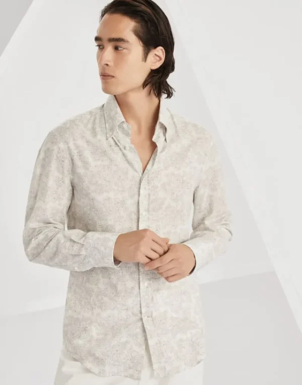 Camicie-Brunello Cucinelli Camicia slim fit in twill Paisley di cotone con colletto button down Panama (C003)