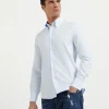 Camicie-Brunello Cucinelli Camicia slim fit in twill con colletto button down Azzurro (C735)