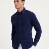 Camicie-Brunello Cucinelli Camicia slim fit in velluto a costine tinto capo con colletto button down Blu (C7028)