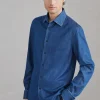 Camicie | Smoking-Brunello Cucinelli Camicia slim fit per smoking in denim leggero con colletto francese Denim (CZH90)