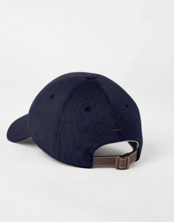 Cappelli-Brunello Cucinelli Cappello Baseball in beaver leggero di cashmere e vicuña con logo ricamato Blu Navy (CWW57)