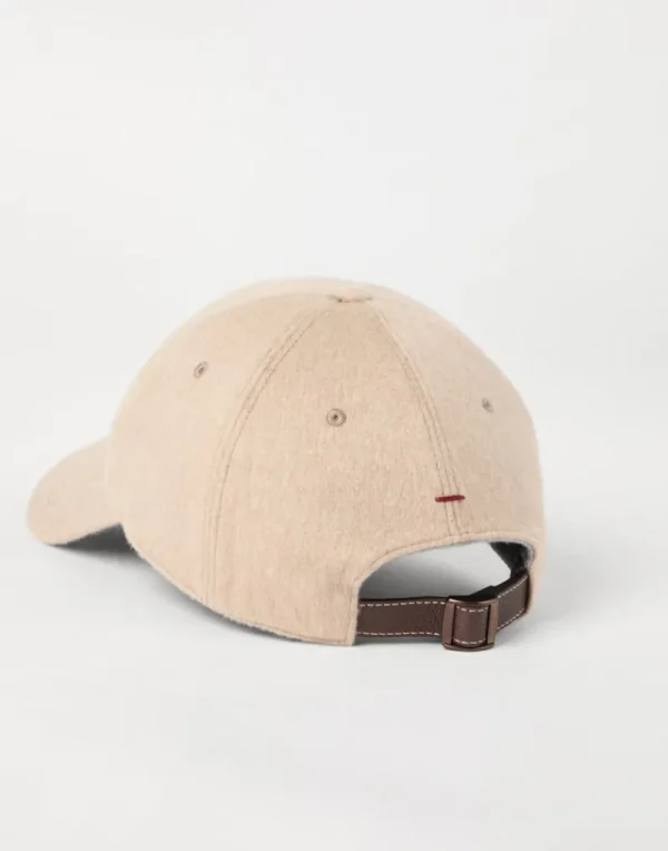 Cappelli-Brunello Cucinelli Cappello Baseball in beaver leggero di cashmere e vicuña con logo ricamato Beige (CBX59)