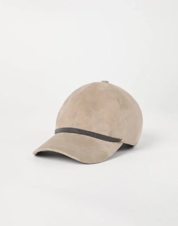 Cappelli-Brunello Cucinelli Cappello Baseball in camoscio con Shiny Trim Grigio Chiaro (C5859)