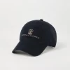 Cappelli-Brunello Cucinelli Cappello Baseball in camoscio con logo ricamato Blu Navy (CIS58)