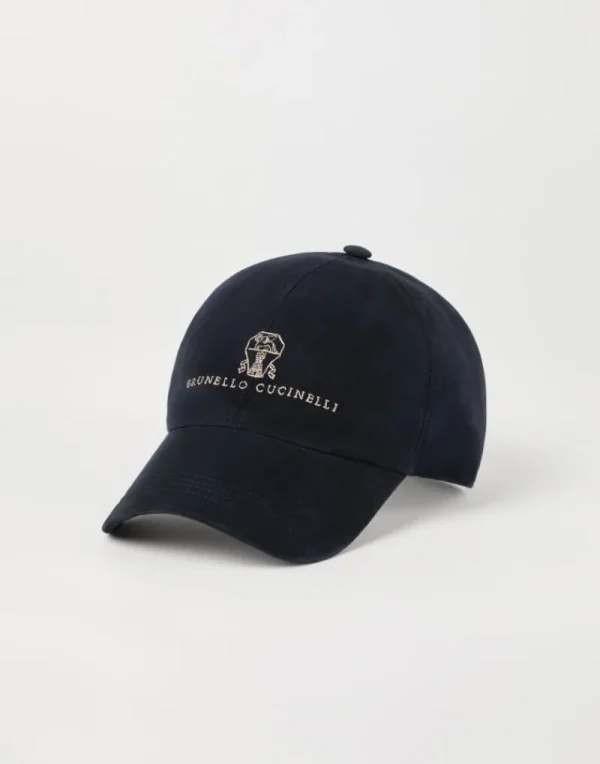 Cappelli-Brunello Cucinelli Cappello Baseball in camoscio con logo ricamato Blu Navy (CIS58)