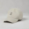 Cappelli-Brunello Cucinelli Cappello Baseball in camoscio leggero con logo ricamato Bianco (CXN48)