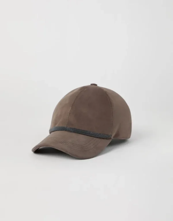 Cappelli-Brunello Cucinelli Cappello Baseball in camoscio con Shiny Trim Fango (C1099)