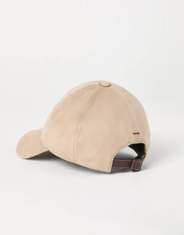 Cappelli-Brunello Cucinelli Cappello Baseball in camoscio con logo ricamato Tabacco (CFP05)