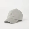 Cappelli-Brunello Cucinelli Cappello Baseball in denim tinto capo con logo ricamato Khaki (C7018)