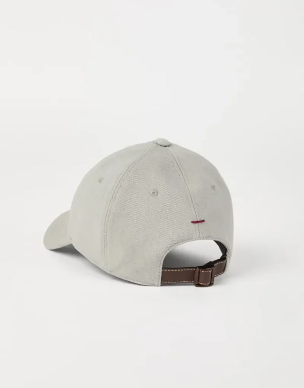 Cappelli-Brunello Cucinelli Cappello Baseball in denim tinto capo con logo ricamato Khaki (C7018)