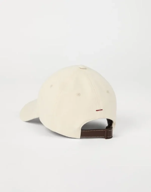 Cappelli-Brunello Cucinelli Cappello Baseball in denim tinto capo con logo ricamato Crema (C7019)