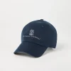 Cappelli-Brunello Cucinelli Cappello Baseball in gabardina di cotone ritorto tinto capo con logo ricamato Blu Navy (CKL84)