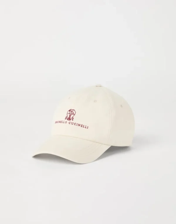 Cappelli-Brunello Cucinelli Cappello Baseball in gabardina di cotone ritorto tinto capo con logo ricamato Off-White (CWY62)