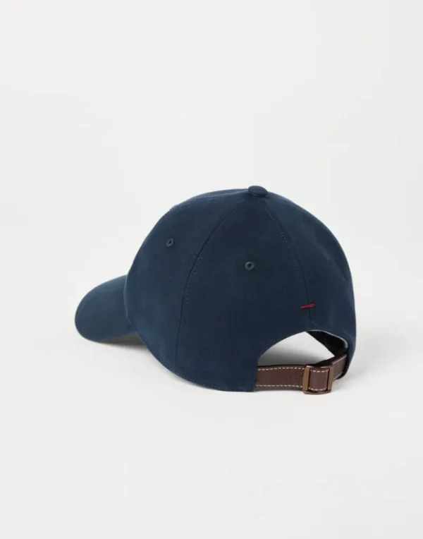 Cappelli-Brunello Cucinelli Cappello Baseball in gabardina di cotone ritorto tinto capo con logo ricamato Blu Navy (CKL84)