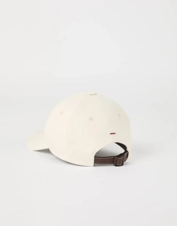 Cappelli-Brunello Cucinelli Cappello Baseball in gabardina di cotone ritorto tinto capo con logo ricamato Off-White (CWY62)