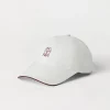 Cappelli-Brunello Cucinelli Cappello Baseball in microfibra idrorepellente con dettagli in contrasto e logo ricamato Bianco (CVQ27)