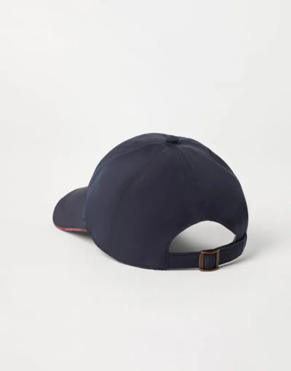 Cappelli-Brunello Cucinelli Cappello Baseball in microfibra idrorepellente con logo ricamato Blu (CDB71)