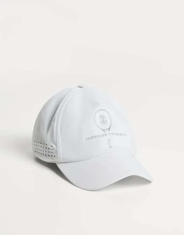 Accessori-Brunello Cucinelli Cappello Baseball in tessuto leggero techno con logo Tennis Bianco (CD760)