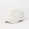 Cappelli-Brunello Cucinelli Cappello Baseball in velluto a coste di cotone e cashmere comfort con logo ricamato Latte (COA63)