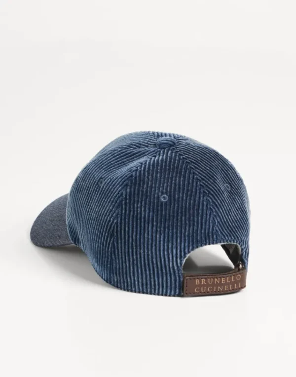 Accessori-Brunello Cucinelli Cappello Baseball in velluto a coste tinto capo con patch Blu (CXS63)