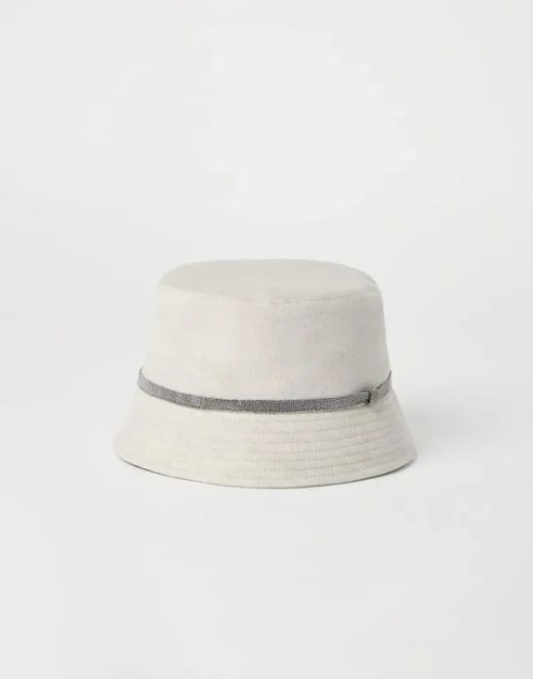 Cappelli-Brunello Cucinelli Cappello Bucket in canvas Sparkling di lino con Shiny Band Beige Freddo (C169)