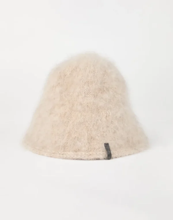 Cappelli-Brunello Cucinelli Cappello Bucket in maglia di mohair e lana con monile Beige (C9140)