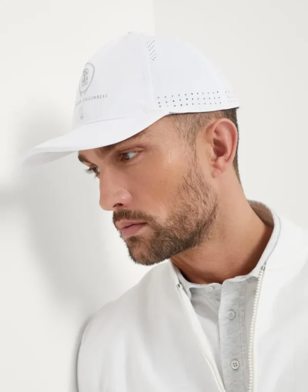 Cappelli-Brunello Cucinelli Cappello in tessuto leggero techno con stampa Tennis Bianco (CD760)