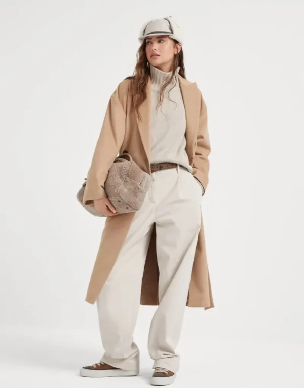 Capospalla-Brunello Cucinelli Cappotto in beaver di cashmere e vicuña con monile Beige Freddo (C001)