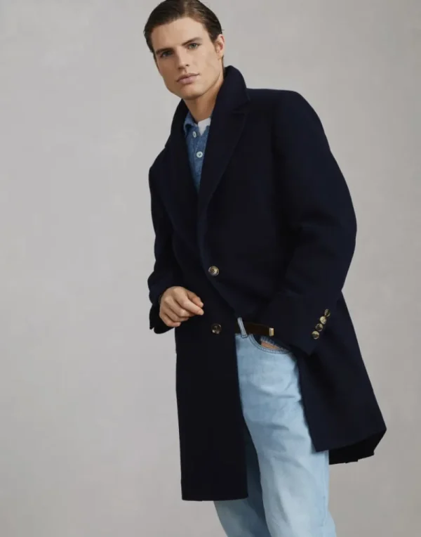 Capospalla-Brunello Cucinelli Cappotto in beaver double di lana Blu Navy (CO152)