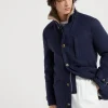 Capospalla-Brunello Cucinelli Cappotto in beaver leggero di cashmere e vicuña con fodera in shearling Blu Navy (CJX65)