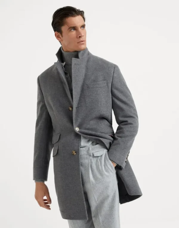 Capospalla-Brunello Cucinelli Cappotto in panno leggero idrorepellente di cashmere Grigio Scuro (C202)