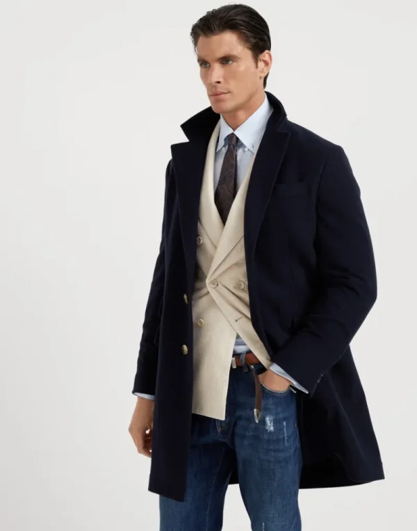 Capospalla-Brunello Cucinelli Cappotto in panno leggero idrorepellente di cashmere Blu Navy (C210)