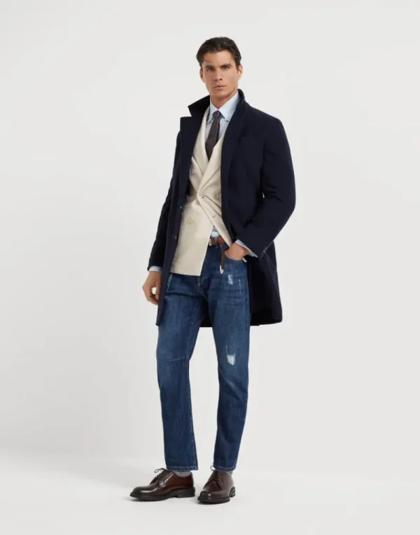 Capospalla-Brunello Cucinelli Cappotto in panno leggero idrorepellente di cashmere Blu Navy (C210)