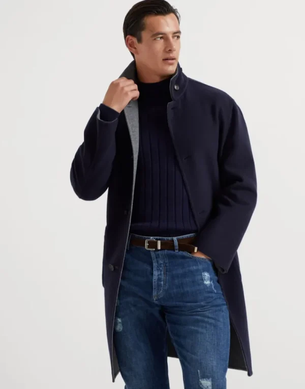 Capospalla-Brunello Cucinelli Cappotto reversibile in panno di cashmere lavorazione double Blu Navy (C002)