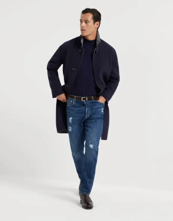 Capospalla-Brunello Cucinelli Cappotto reversibile in panno di cashmere lavorazione double Blu Navy (C002)