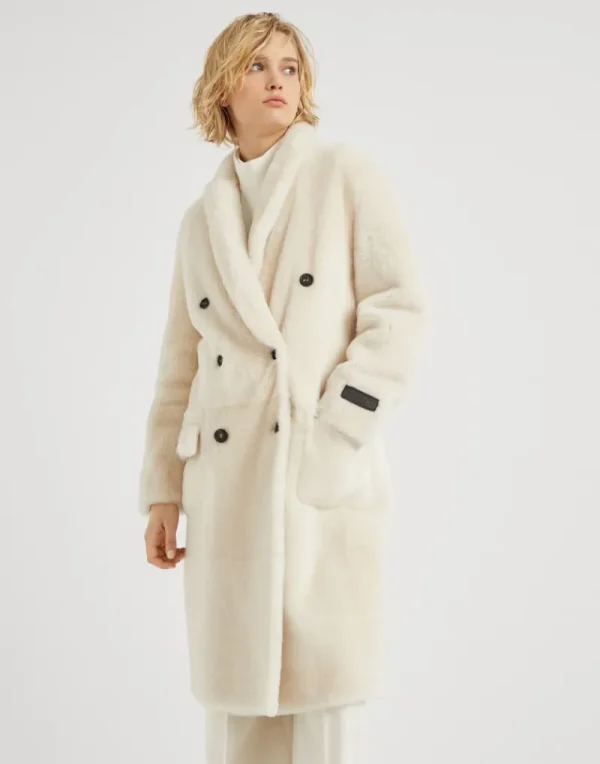 Capospalla-Brunello Cucinelli Cappotto reversibile in shearling con Precious Patch Bianco (C7872)