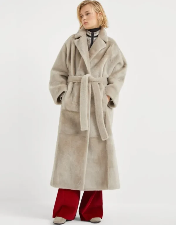 Capospalla-Brunello Cucinelli Cappotto reversibile in shearling con Shiny Detail Neve (C7243)