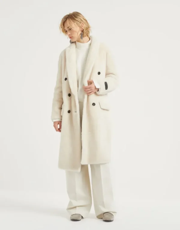 Capospalla-Brunello Cucinelli Cappotto reversibile in shearling con Precious Patch Bianco (C7872)