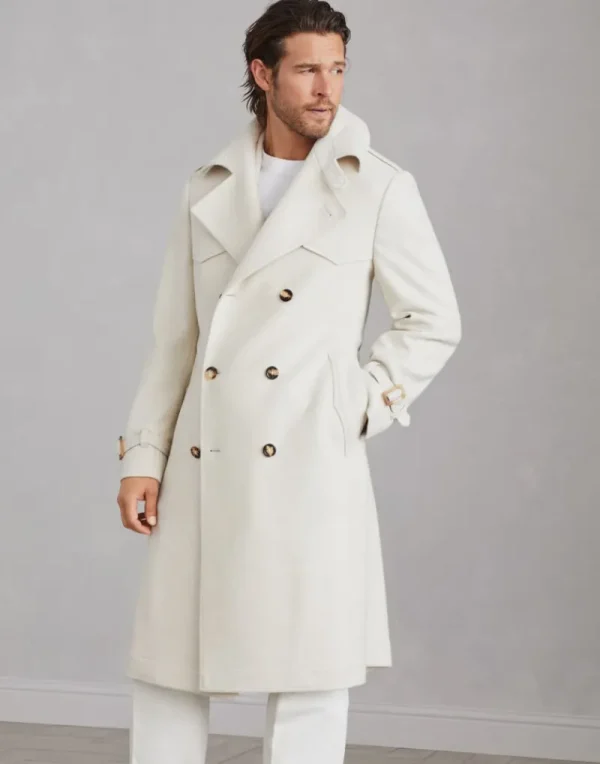 Capospalla-Brunello Cucinelli Cappotto trench in diagonale di lana, seta e cashmere Beige (CCO74)