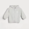 Newborn (0-24 Mesi)-Brunello Cucinelli Cardigan Baby Bernie in cashmere con zip e cappuccio Nebbia (CI807)