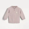 Newborn (0-24 Mesi)-Brunello Cucinelli Cardigan Baby Bernie in cashmere a treccia con zip Rosa (C9433)