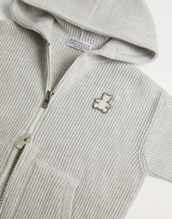 Ready To Wear (2-6 Anni)-Brunello Cucinelli Cardigan Bernie in cotone costa inglese con cappuccio e zip Nebbia (C2719)