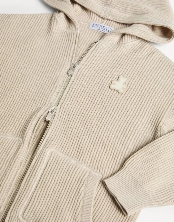 Ready To Wear (2-6 Anni)-Brunello Cucinelli Cardigan Bernie in cotone costa inglese con cappuccio e zip Avena (CU276)