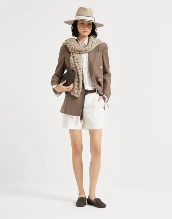 Maglieria-Brunello Cucinelli Cardigan Foliage Lace in lino e seta Diamante Beige (C3785)